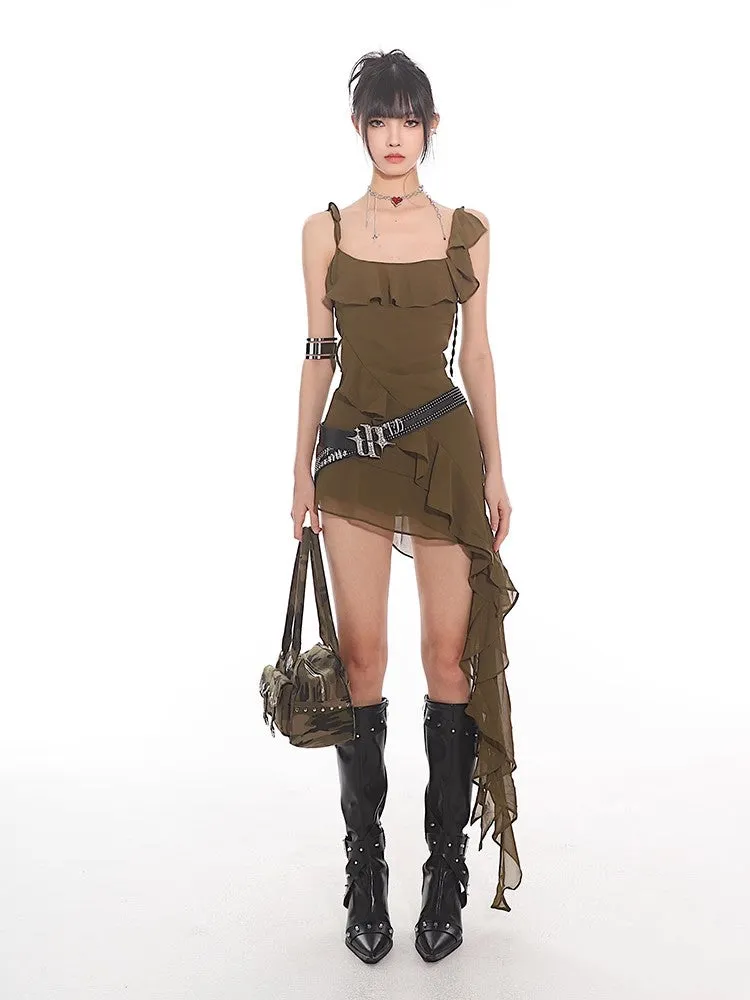 【24s July.】Printed Ruffled Suspender Dress