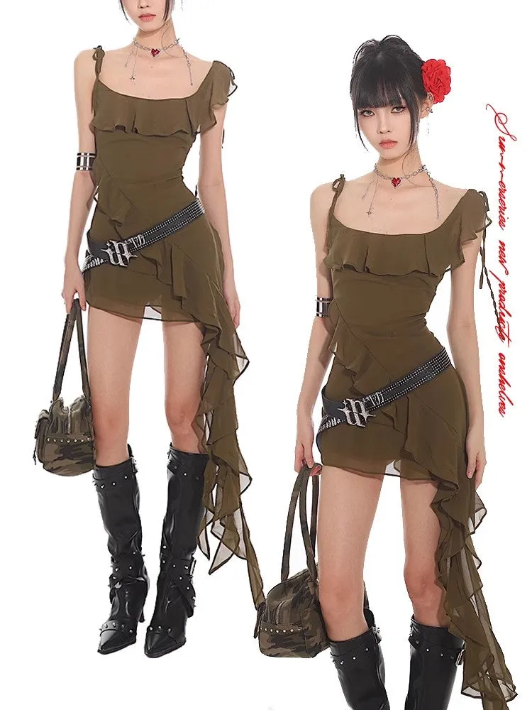 【24s July.】Printed Ruffled Suspender Dress