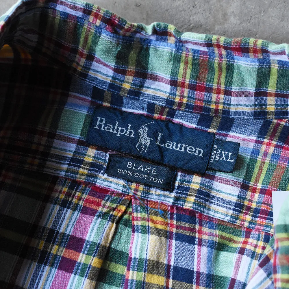 90's Ralph Lauren “BLAKE” マドラスチェック 半袖 ボタンダウンシャツ 240813 S2158