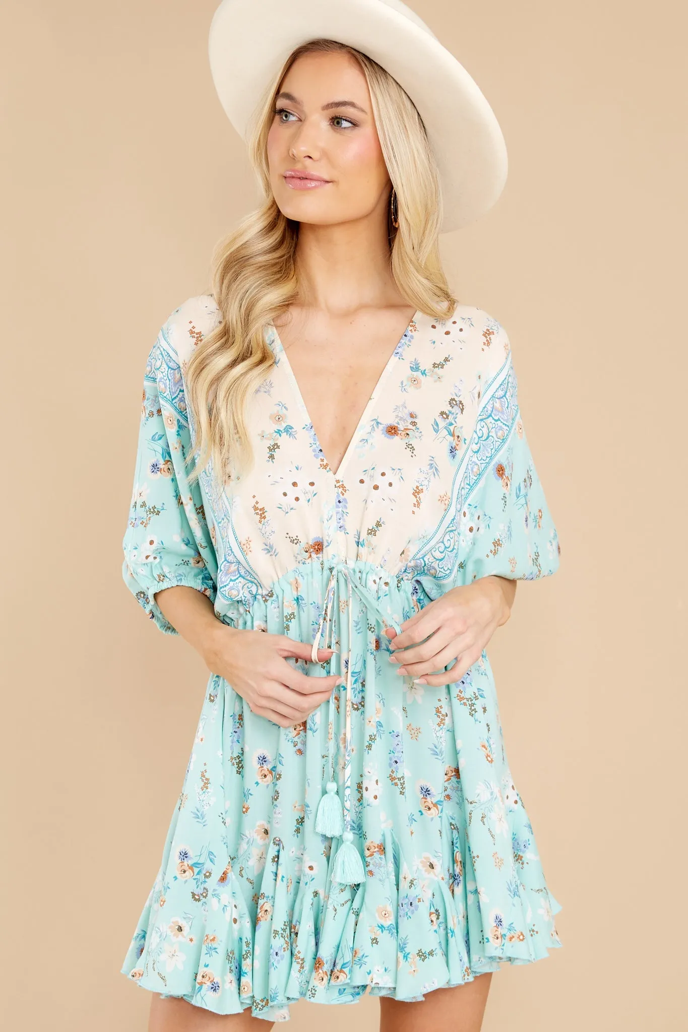 A Secret Place Mint Floral Print Dress