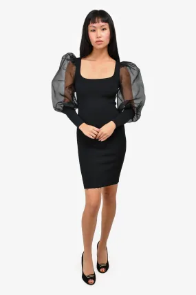 Alice   Olivia Black Sheer Sleeve Bodycon Dress Size S