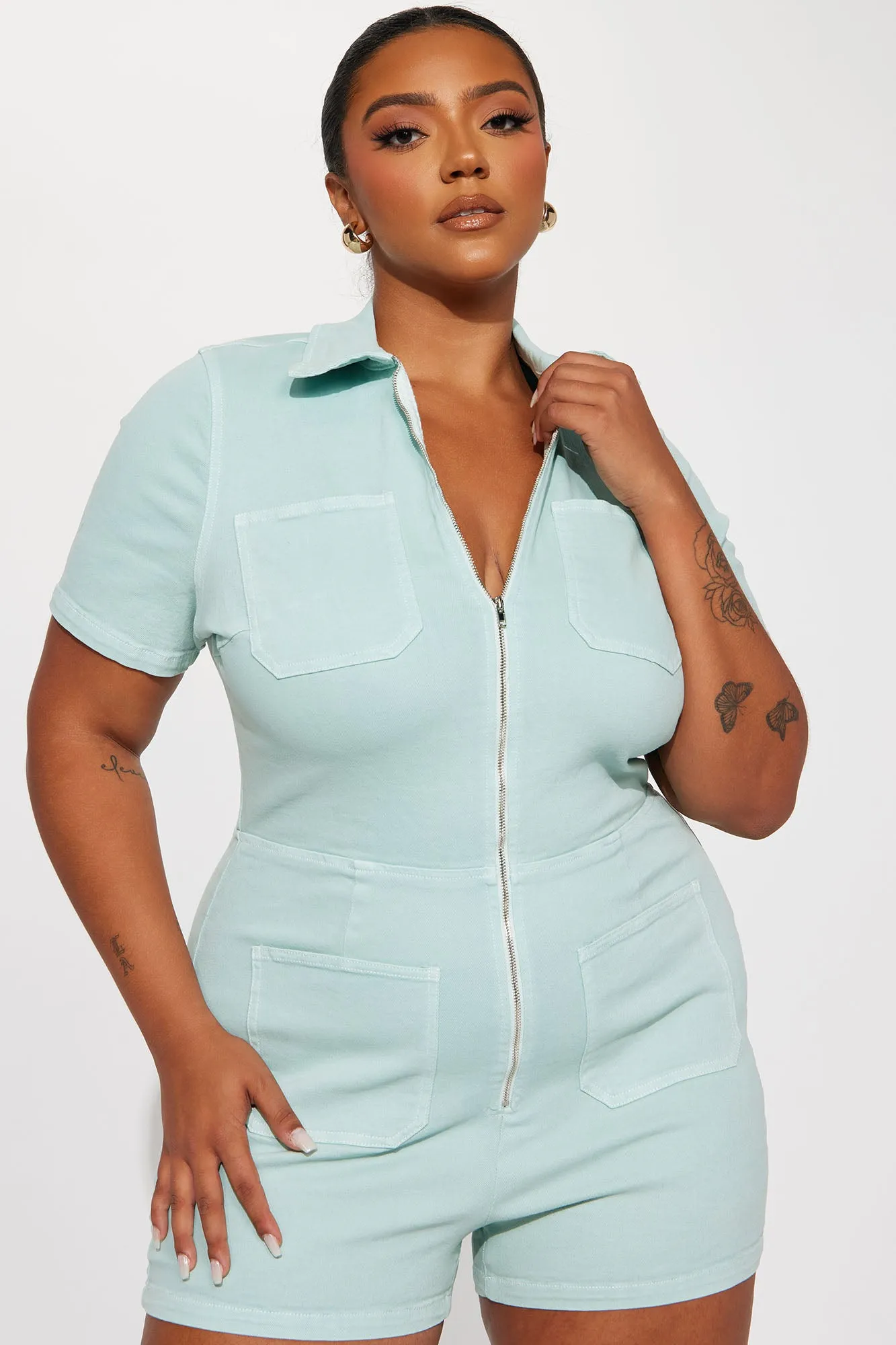 Ana Denim Romper - Sage