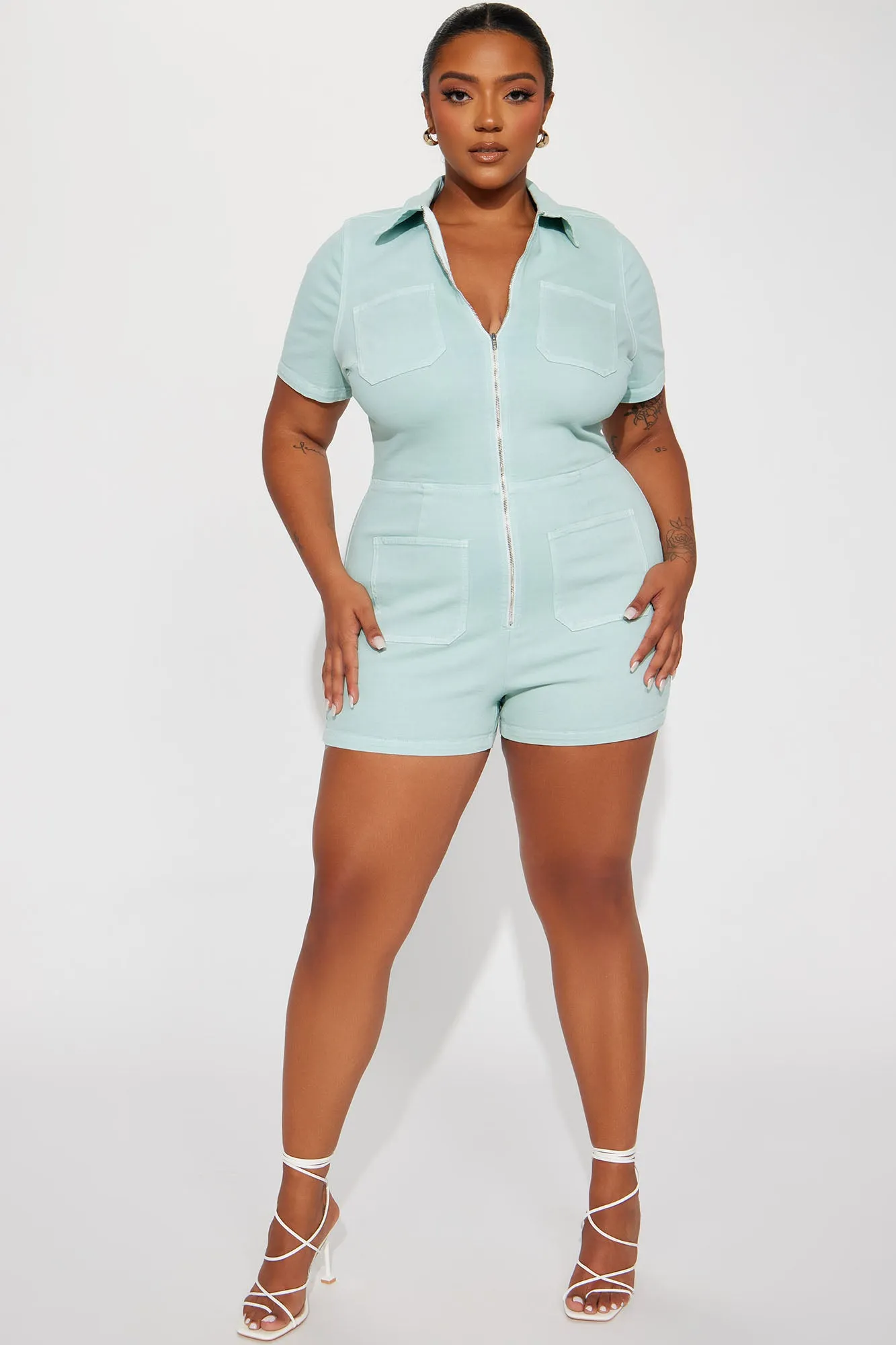 Ana Denim Romper - Sage