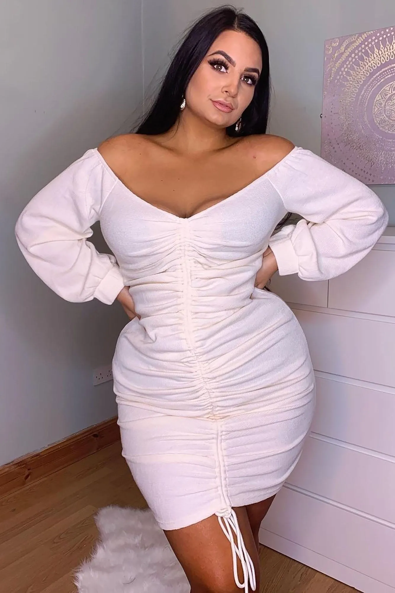Baby I'm In Love Ruched Dress - Cream