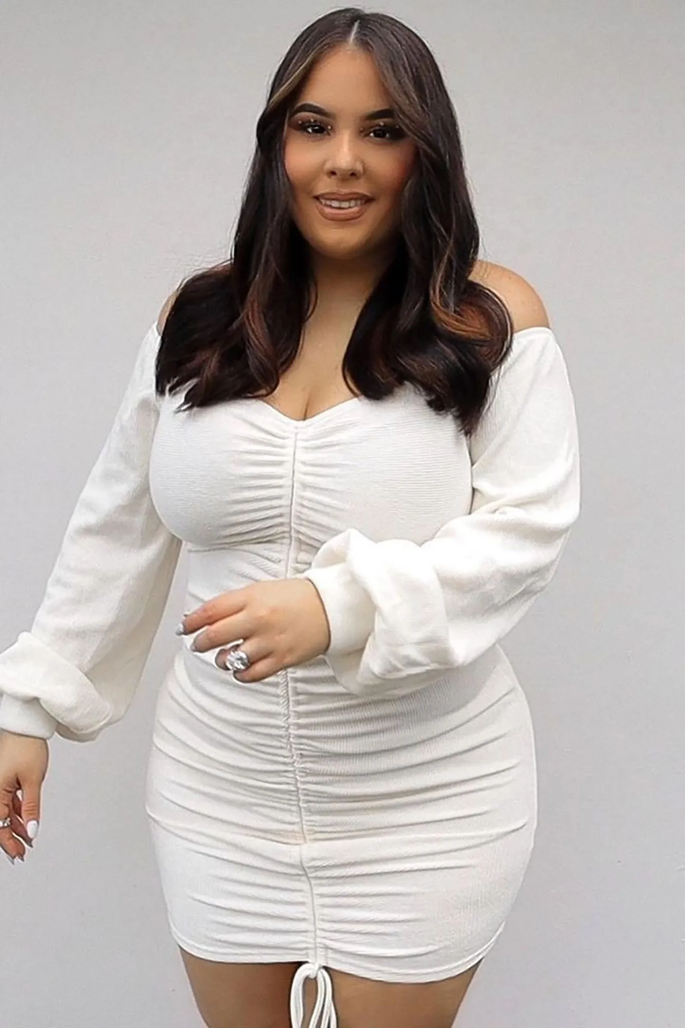 Baby I'm In Love Ruched Dress - Cream