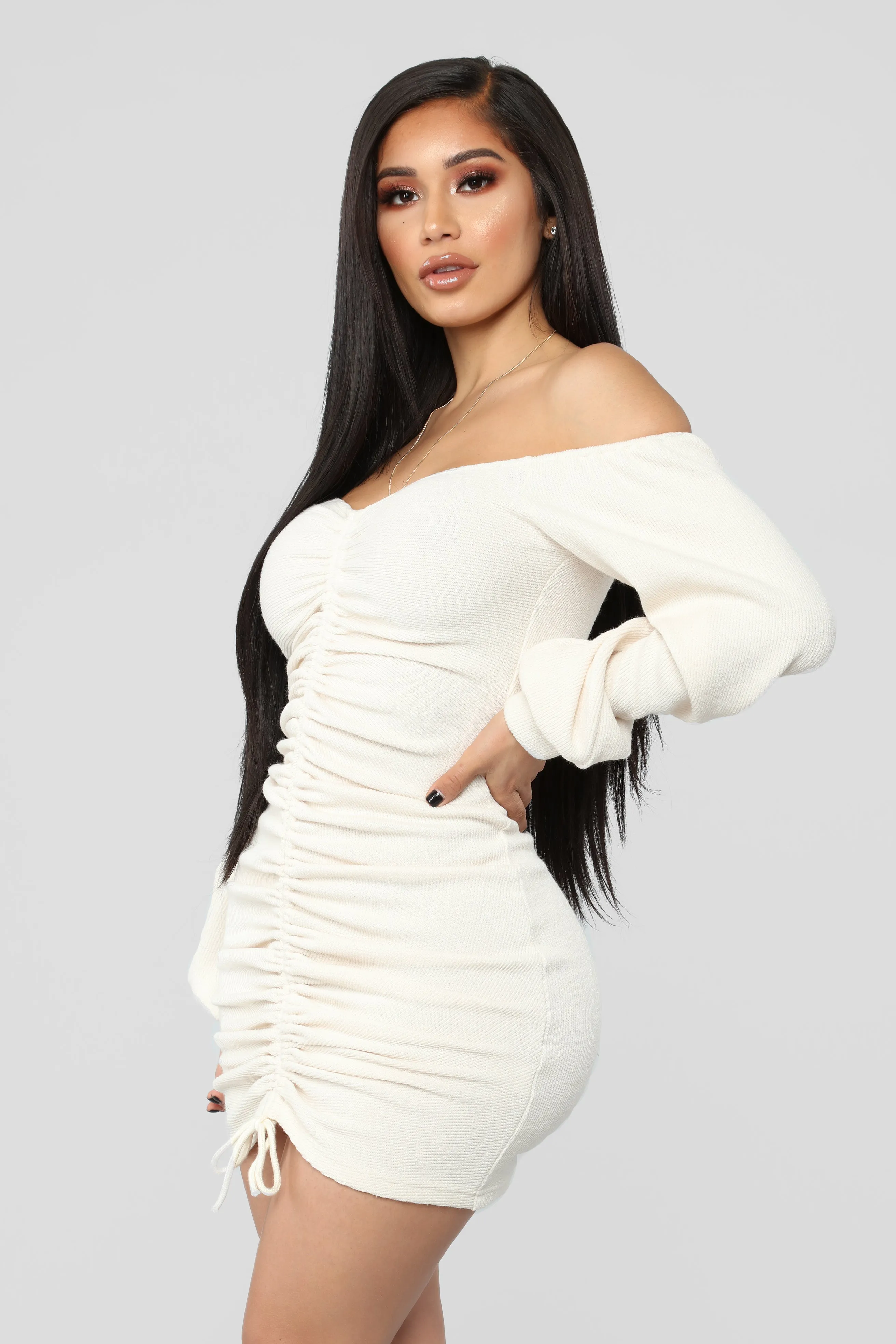 Baby I'm In Love Ruched Dress - Cream