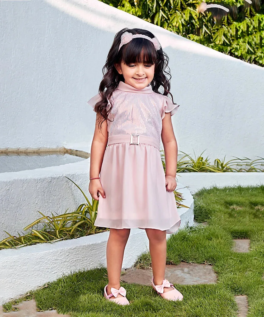 Baby Pink Colored Shimmer Party Dress