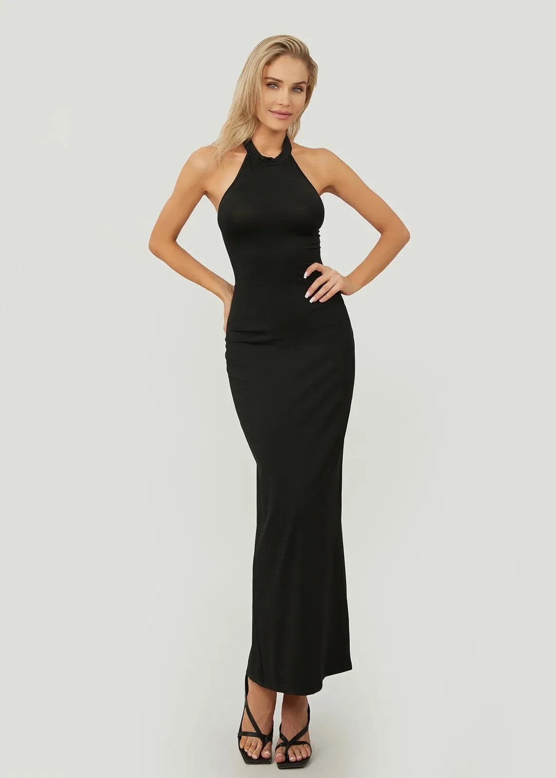 Backless Halter Bodycon Maxi Dress