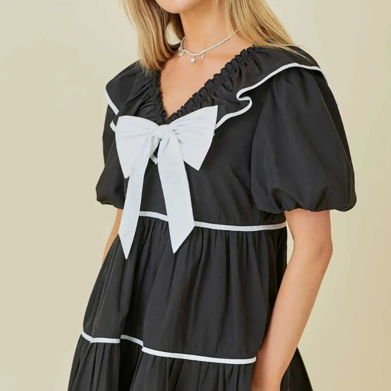 Becca Bow Ruffle Contrast Mini Dress