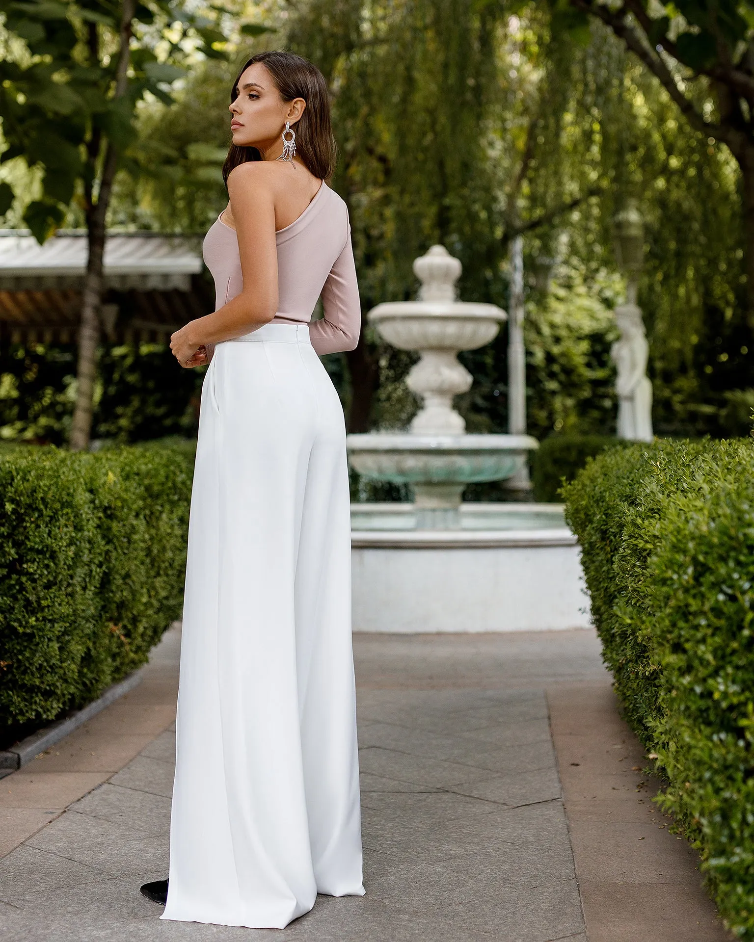 Beige One-Shoulder Cut-Out Top