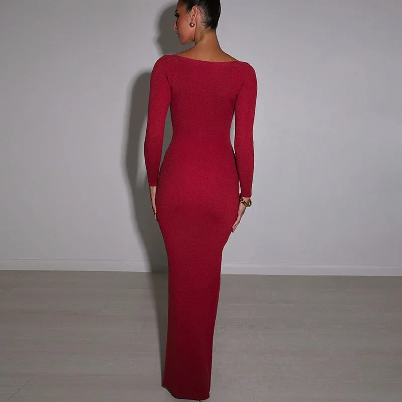 BerriesJam - Christmas Outfits Long Sleeve O Neck Bodycon Dress