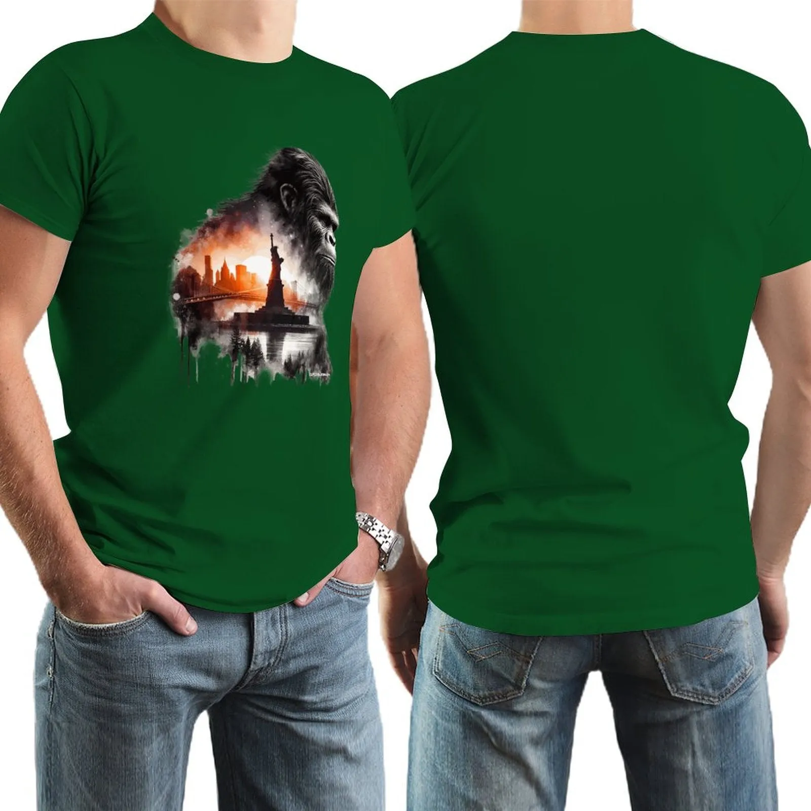 Bigfoot, Sasquatch, Statue of Liberty, Short Sleeve Cotton T-shirt