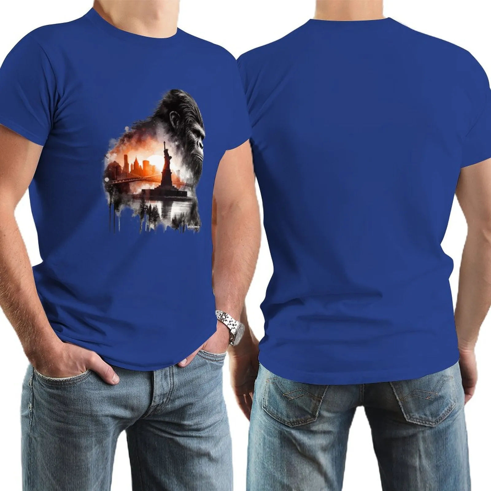 Bigfoot, Sasquatch, Statue of Liberty, Short Sleeve Cotton T-shirt