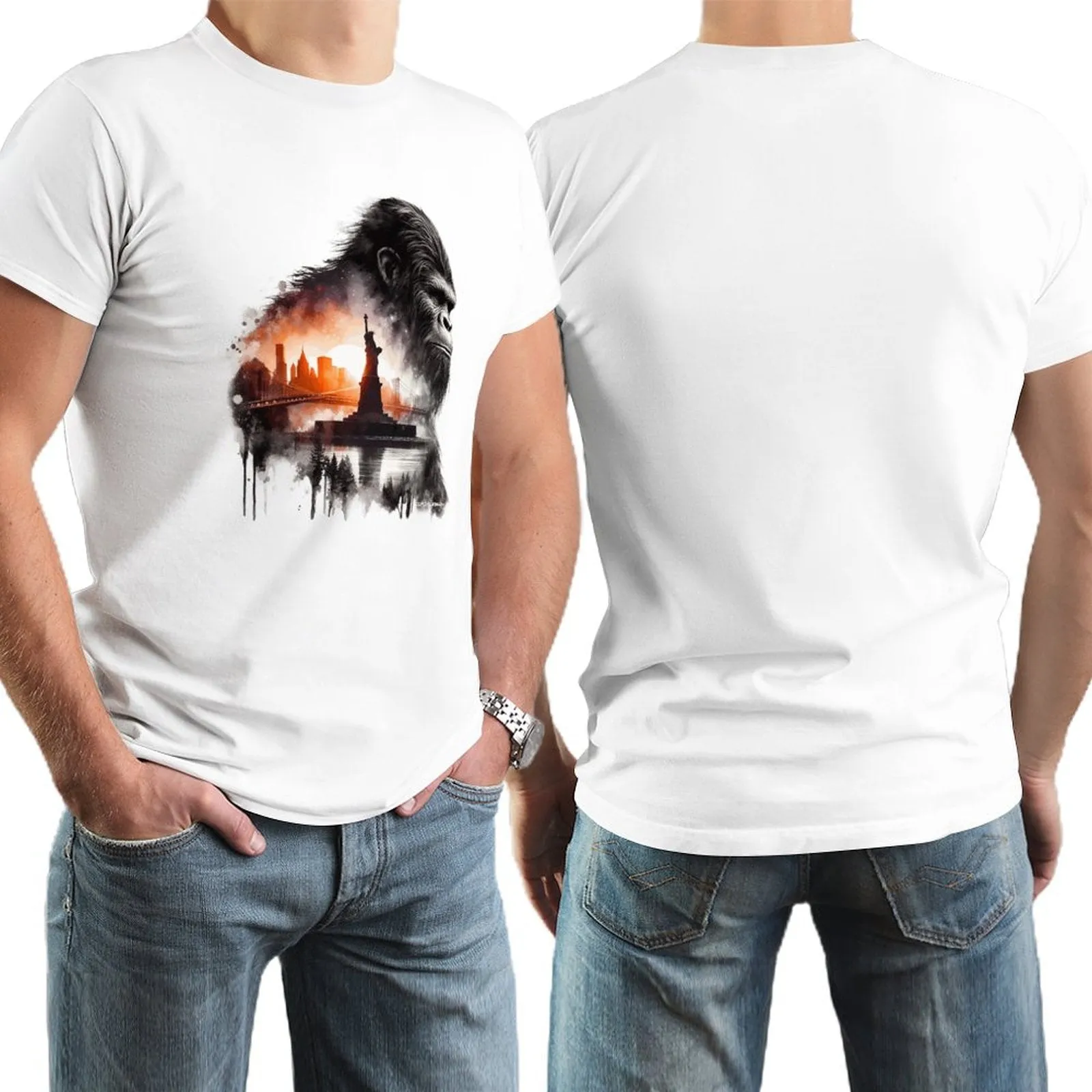 Bigfoot, Sasquatch, Statue of Liberty, Short Sleeve Cotton T-shirt