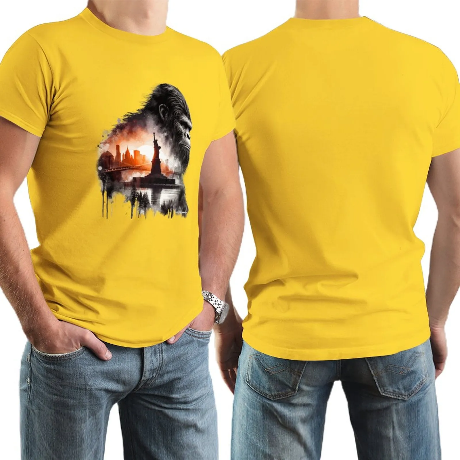 Bigfoot, Sasquatch, Statue of Liberty, Short Sleeve Cotton T-shirt