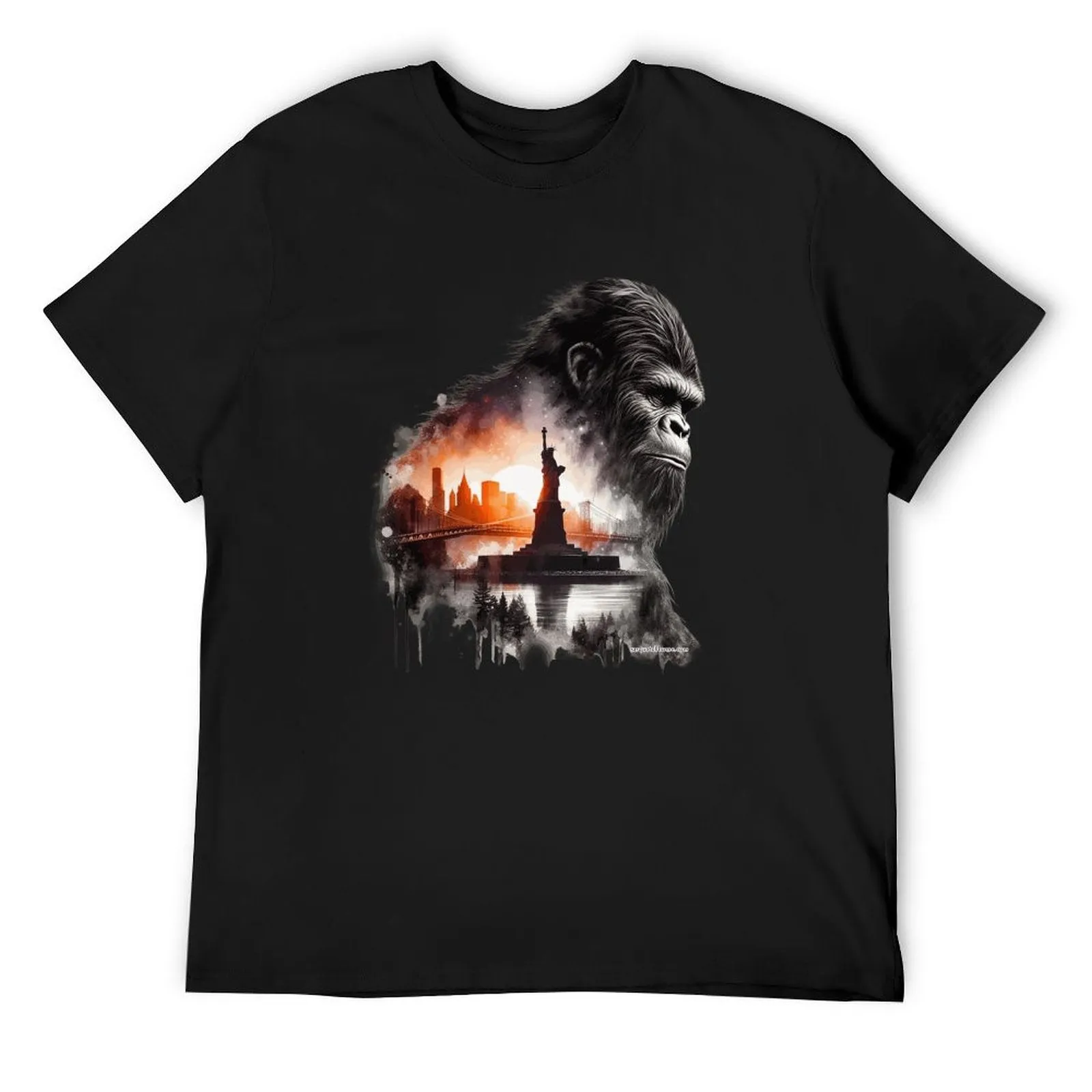 Bigfoot, Sasquatch, Statue of Liberty, Short Sleeve Cotton T-shirt
