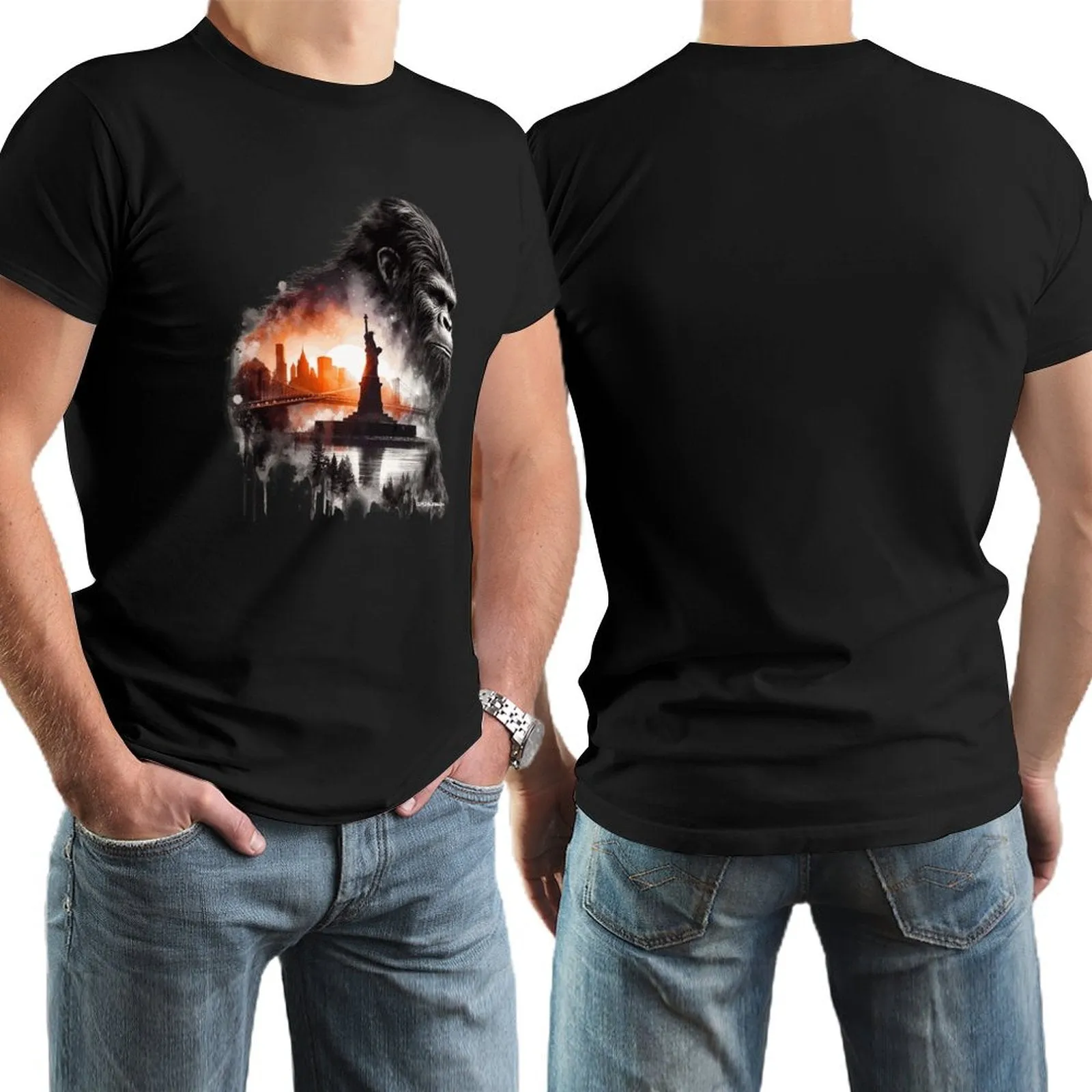 Bigfoot, Sasquatch, Statue of Liberty, Short Sleeve Cotton T-shirt