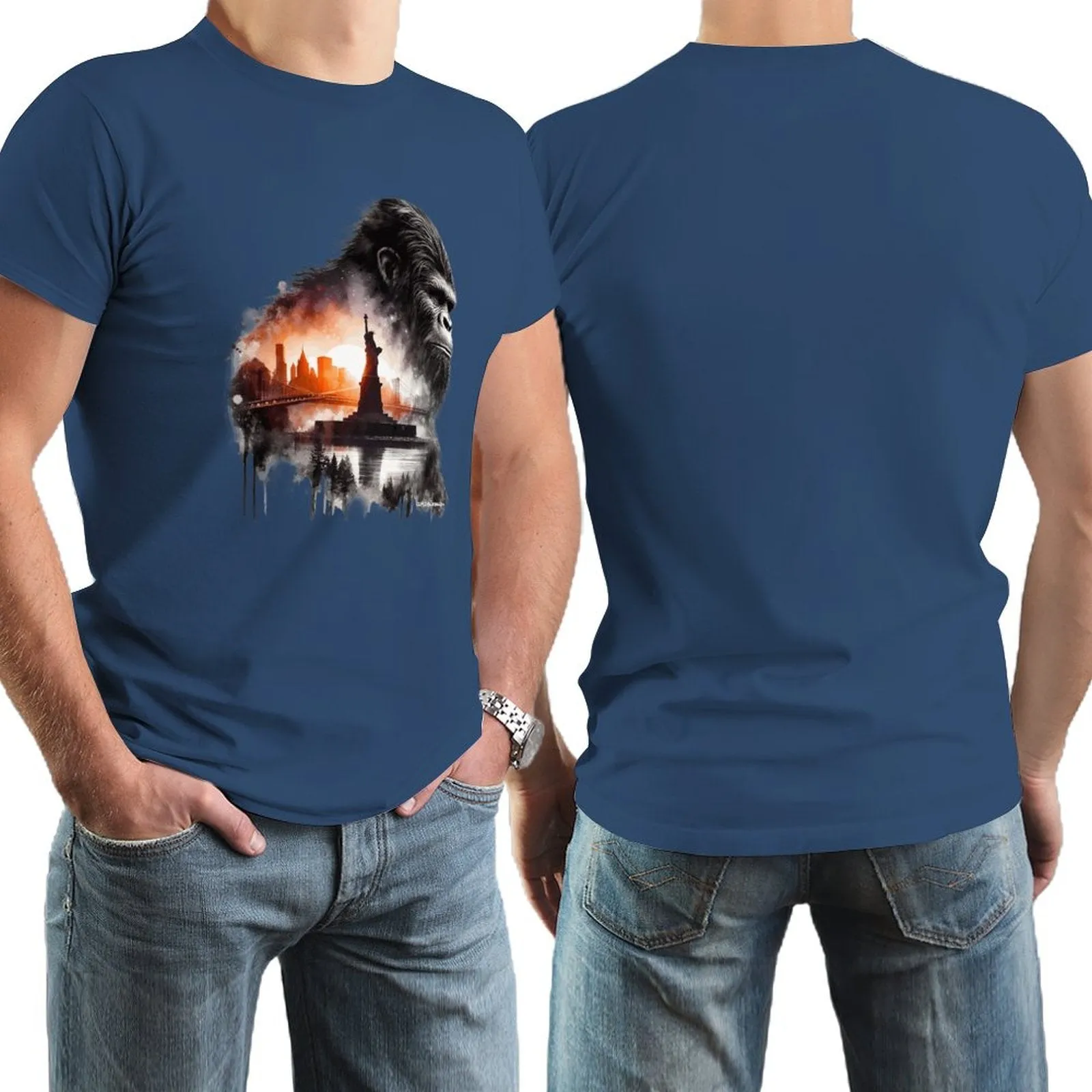 Bigfoot, Sasquatch, Statue of Liberty, Short Sleeve Cotton T-shirt