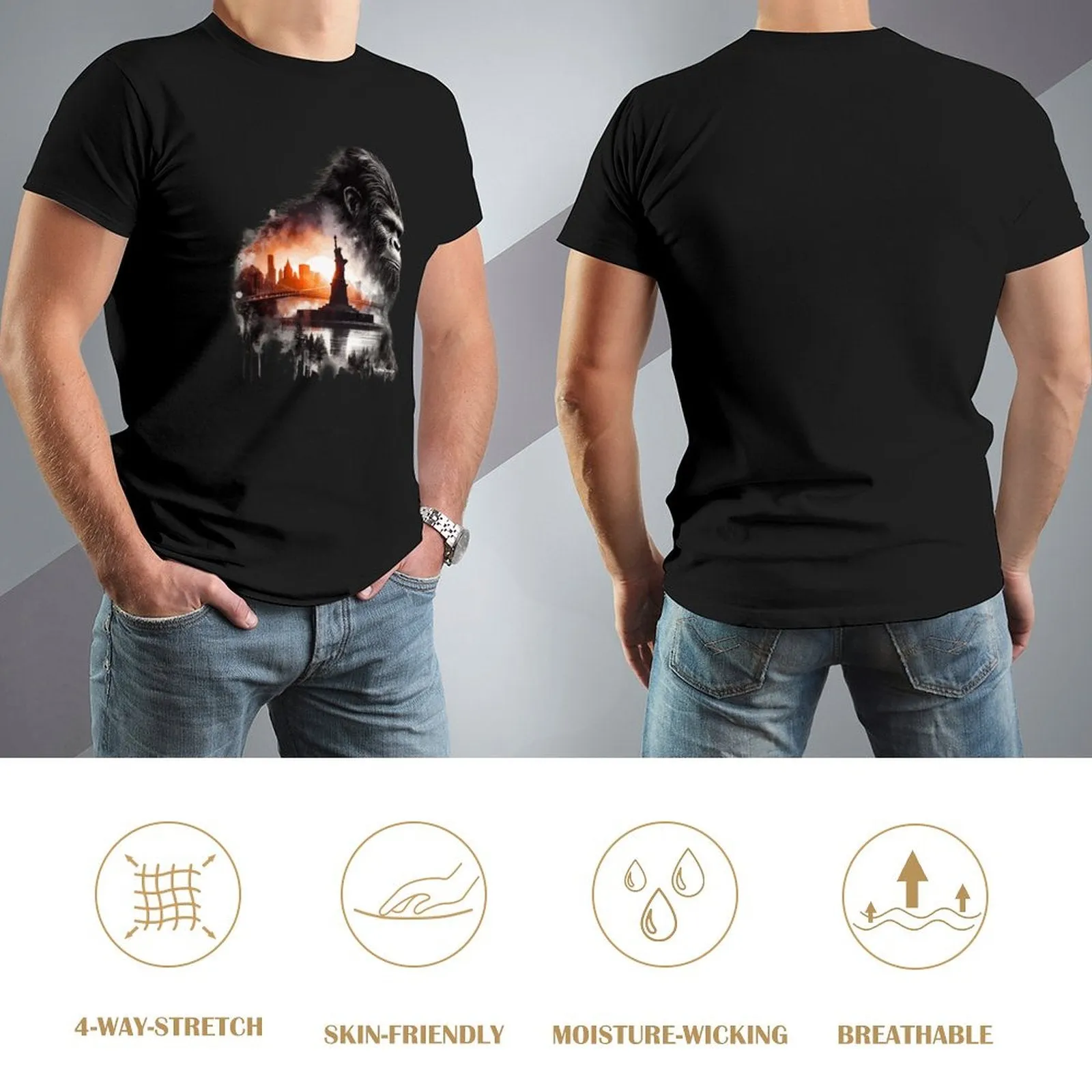 Bigfoot, Sasquatch, Statue of Liberty, Short Sleeve Cotton T-shirt