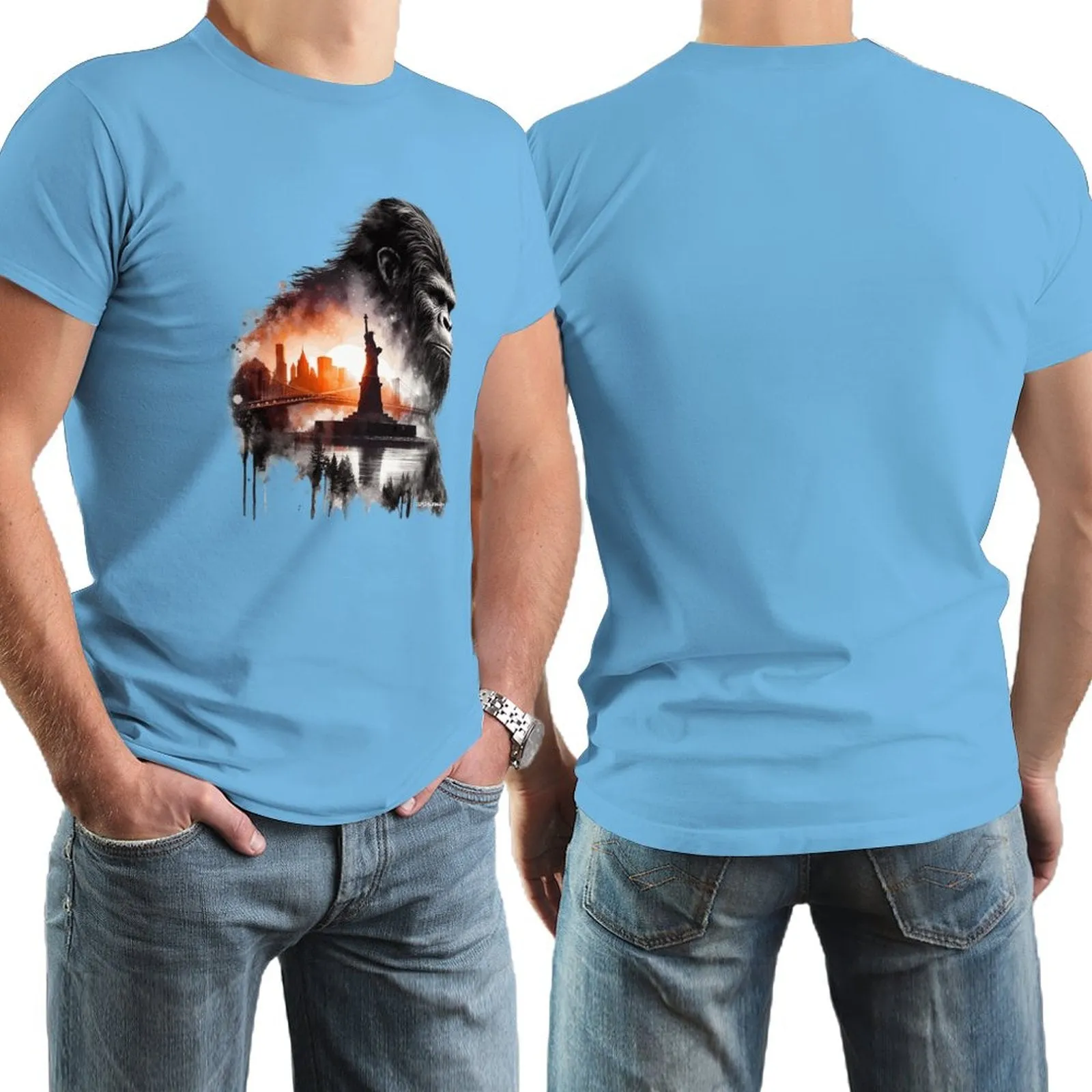 Bigfoot, Sasquatch, Statue of Liberty, Short Sleeve Cotton T-shirt