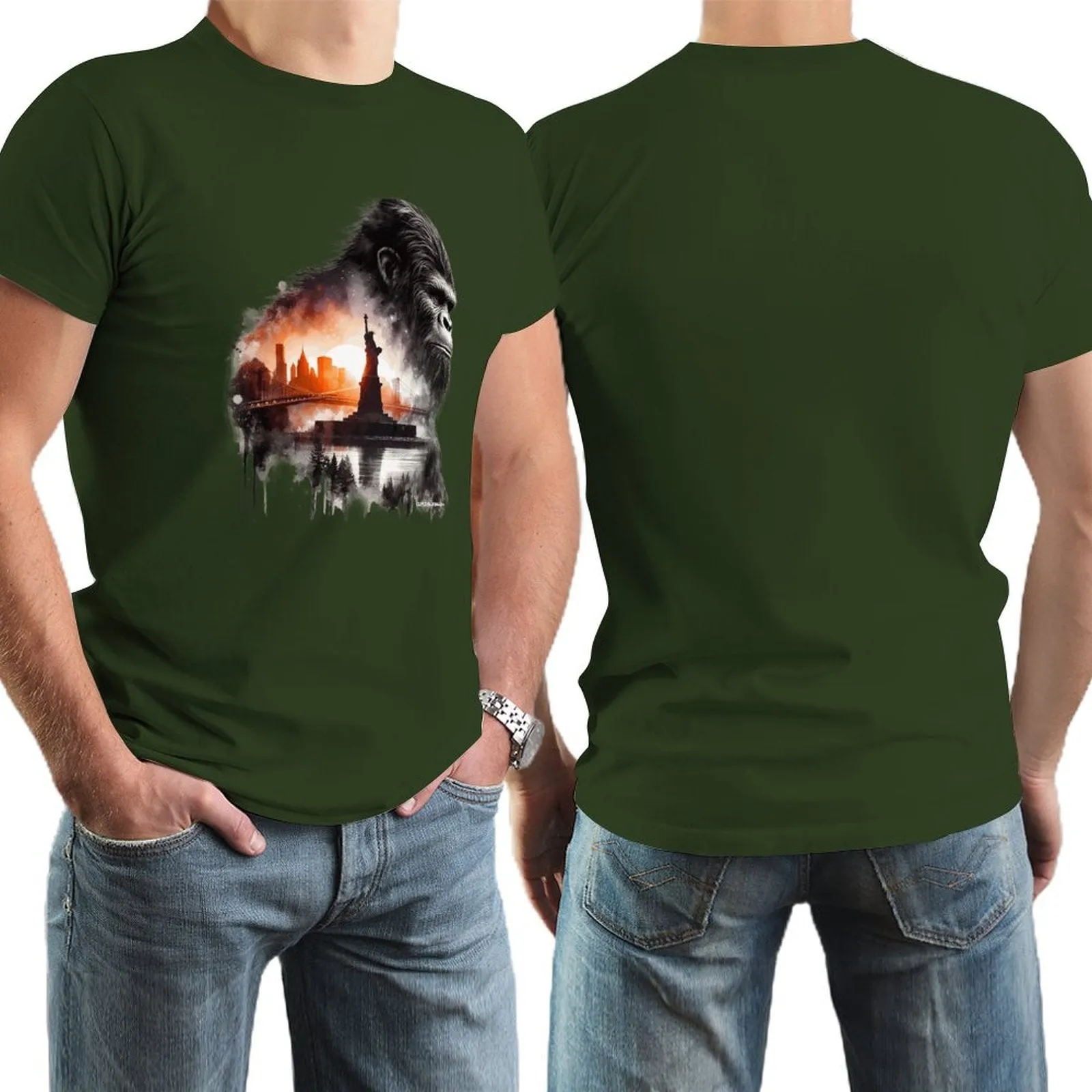 Bigfoot, Sasquatch, Statue of Liberty, Short Sleeve Cotton T-shirt