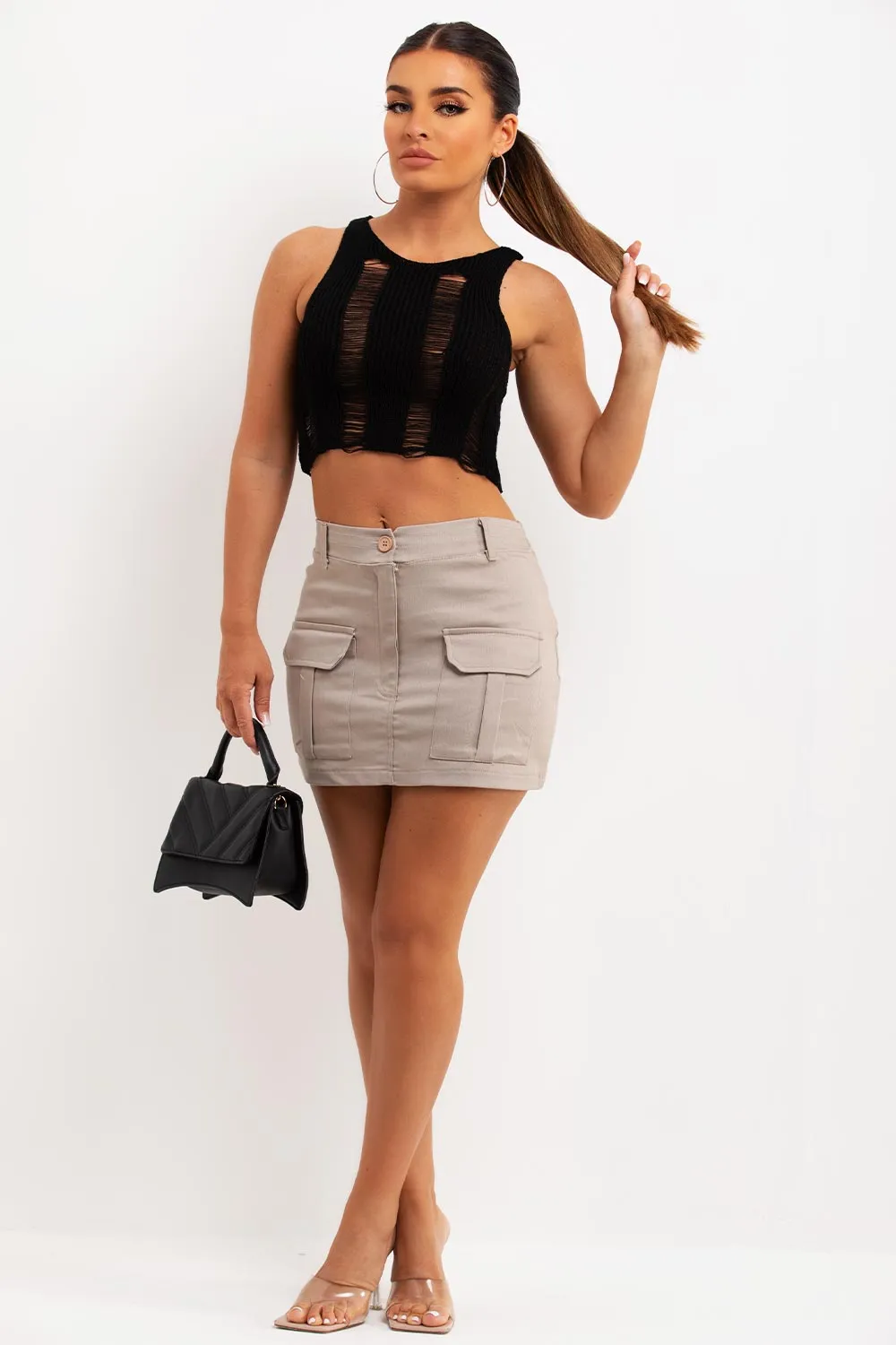 Black Distressed Ladder Knitted Top