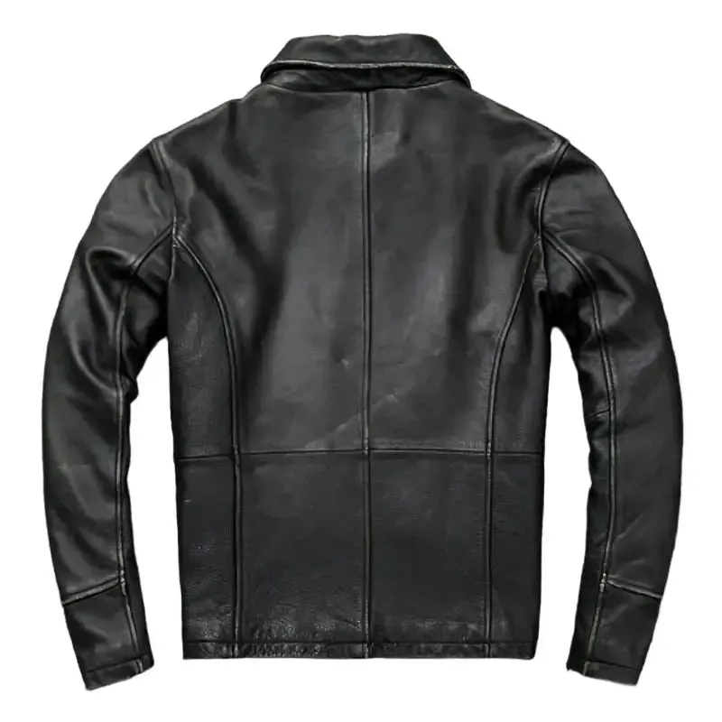 Black Distressed Vintage Leather Cafe Racer Jacket – Classic Style