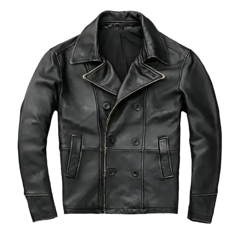 Black Distressed Vintage Leather Cafe Racer Jacket – Classic Style