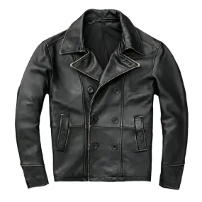 Black Distressed Vintage Leather Cafe Racer Jacket – Classic Style
