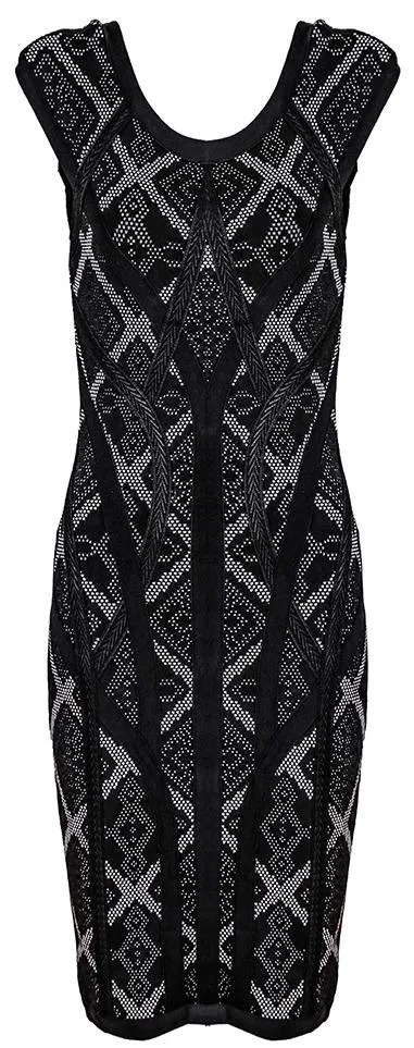 Black Paneled Bodycon Mini Dress