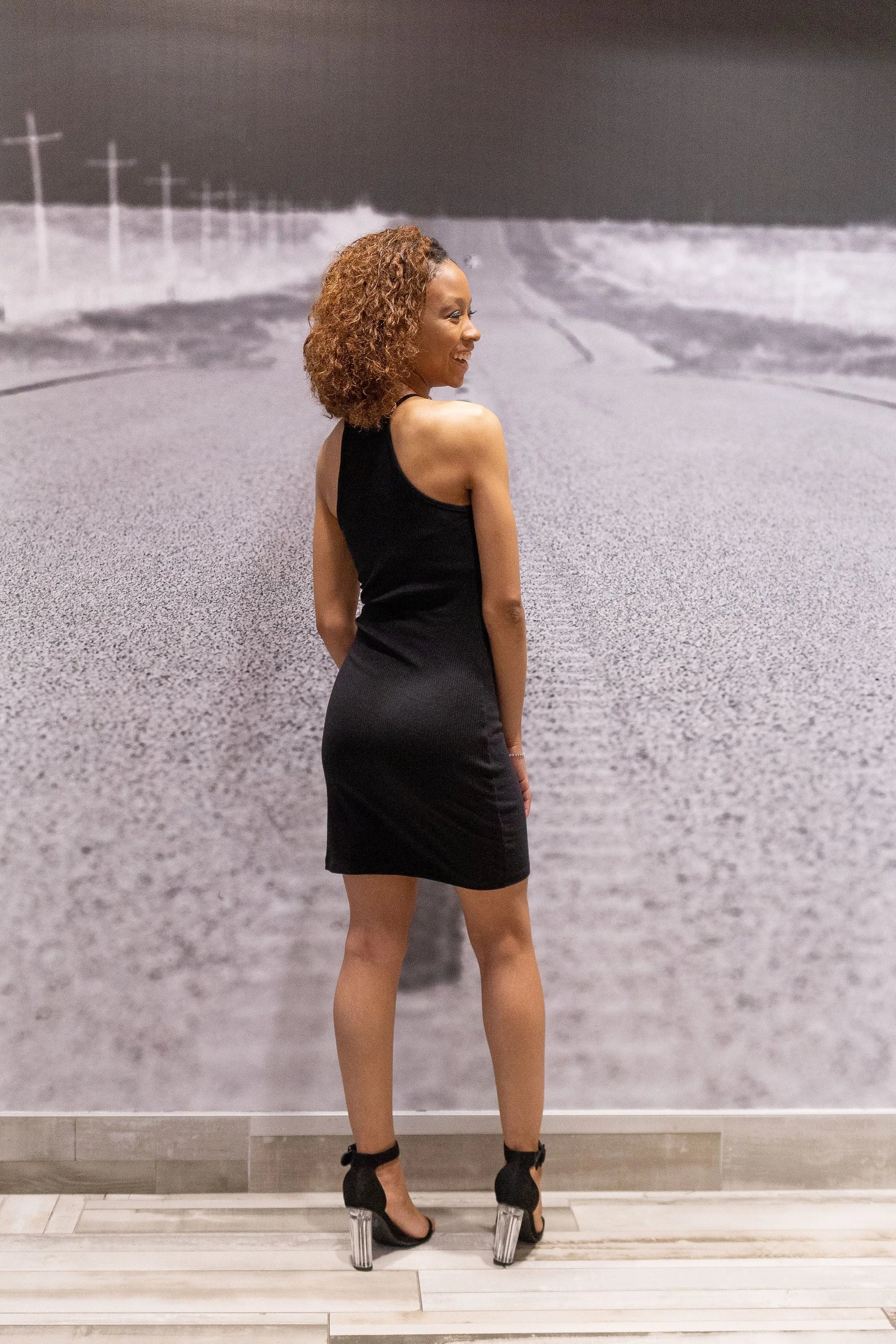 Black ribbed dress
