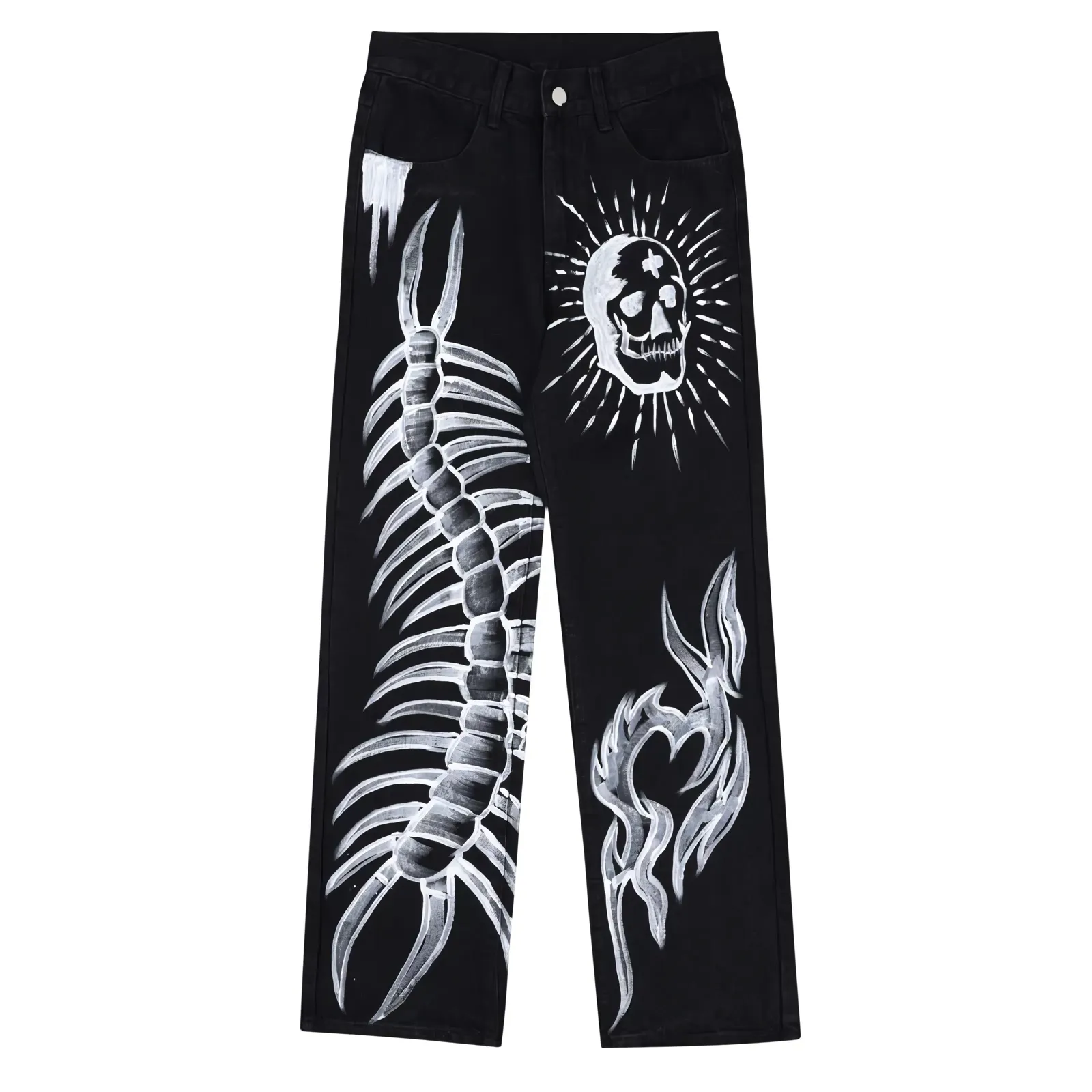 Black Skeletal Graffiti Jeans