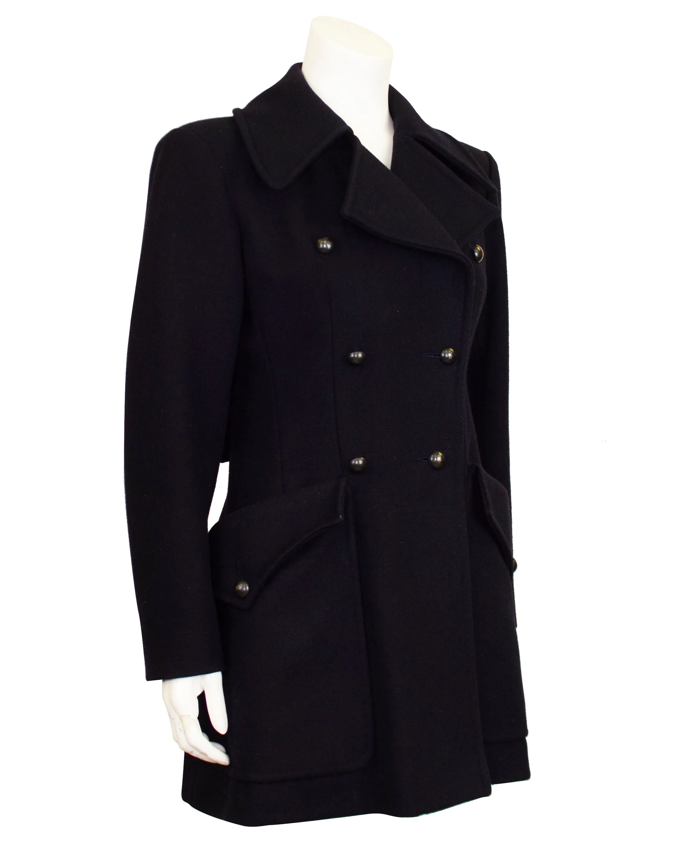 Black Wool Double Breasted Pea Coat