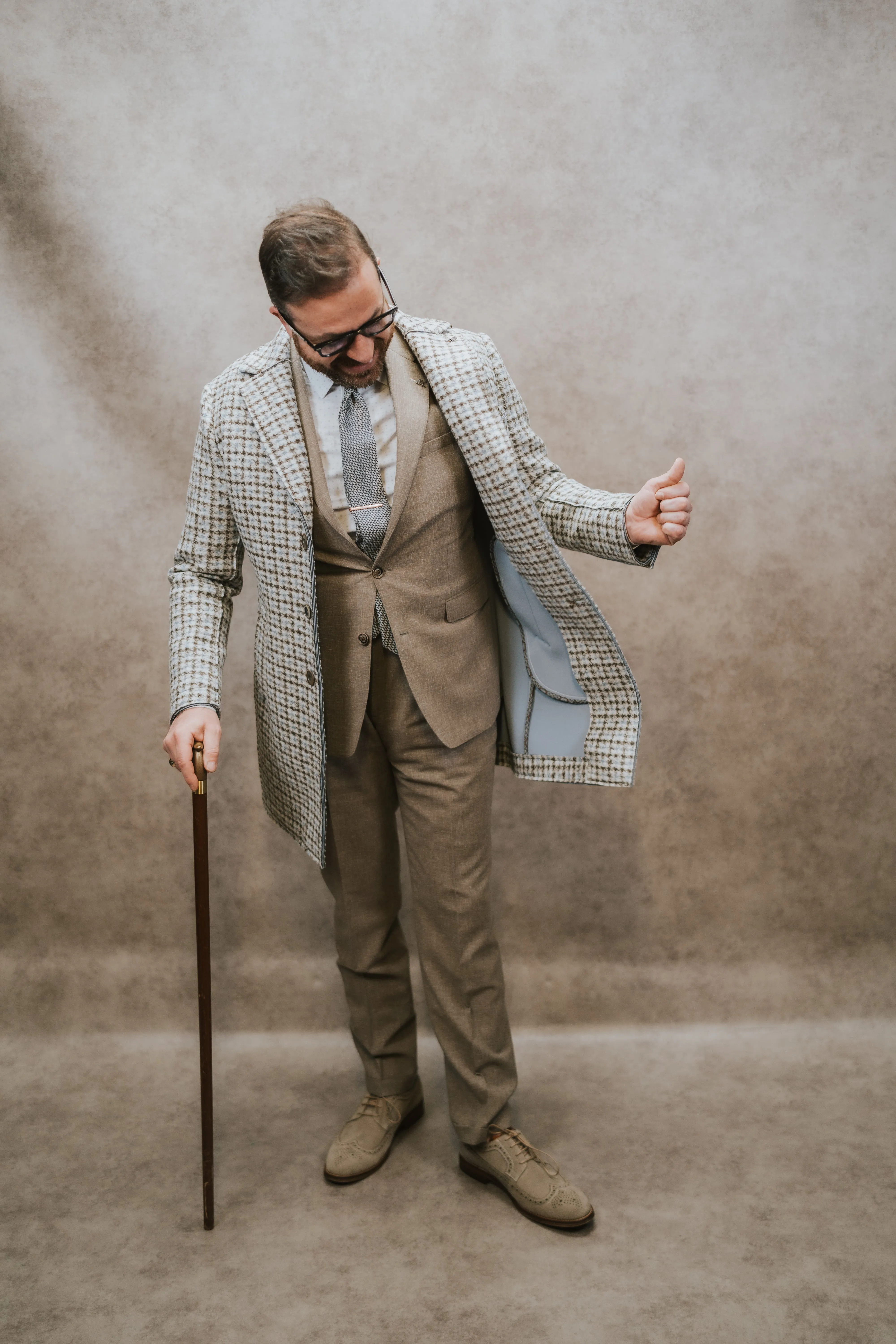 Bob Beige Blue Brown H'tooth Overcoat