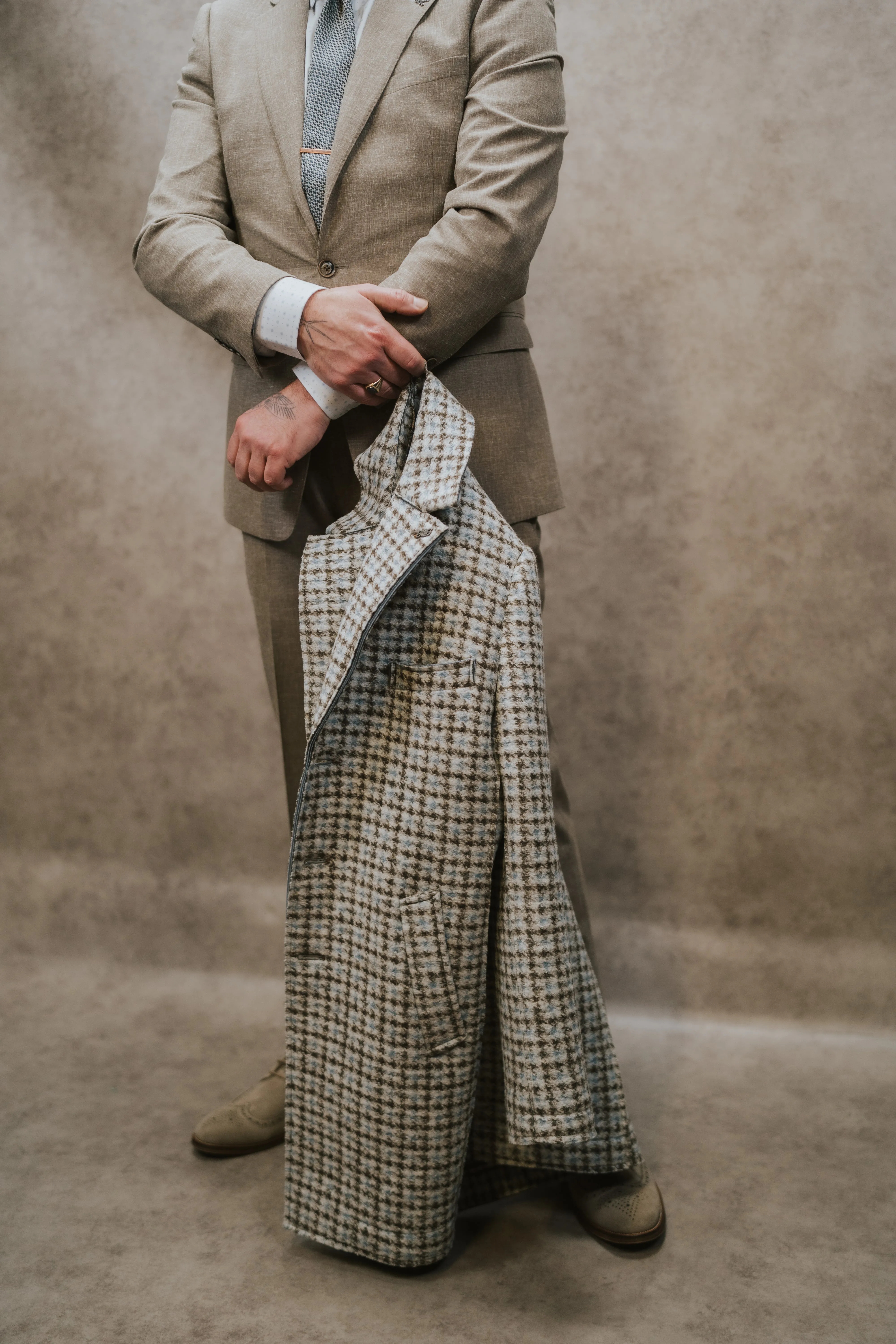 Bob Beige Blue Brown H'tooth Overcoat