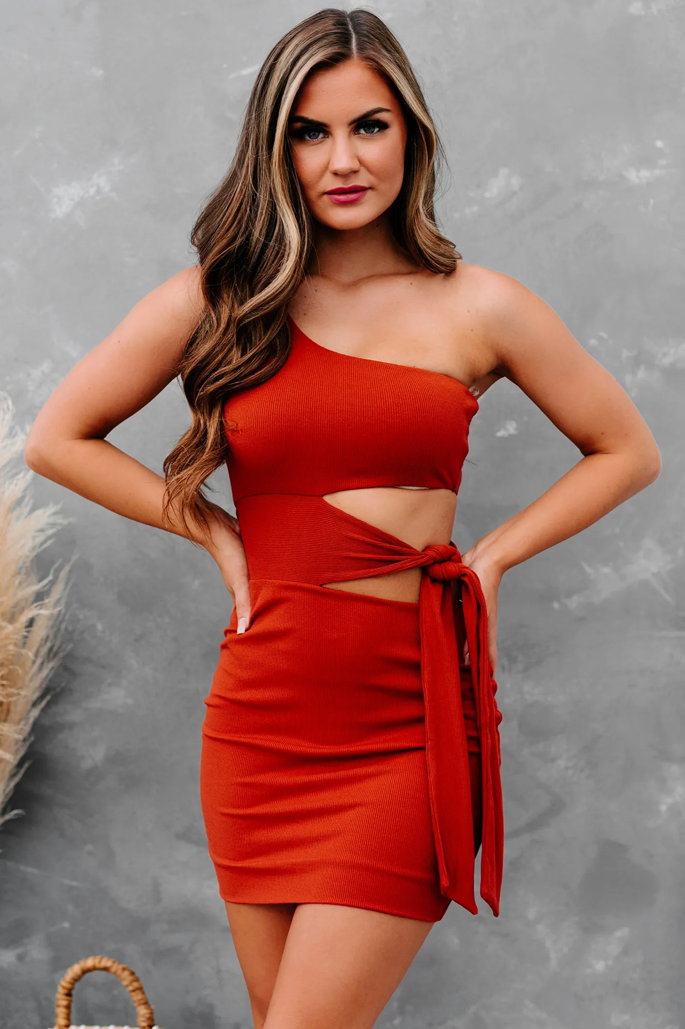 Bombshell Behavior One Shoulder Cut-Out Bodycon (Amber)