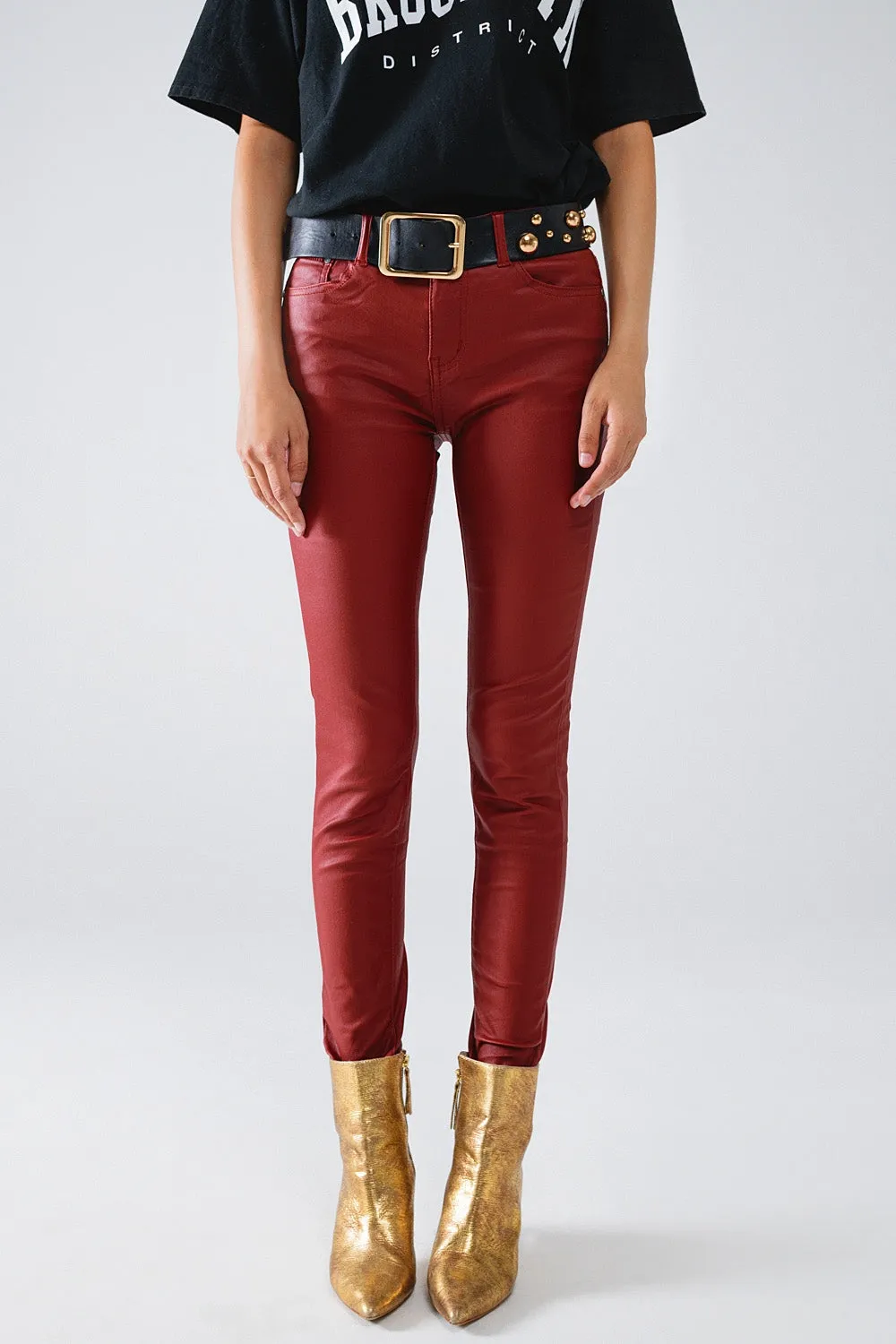 Bordeaux Faux Leather Super Skinny Pants