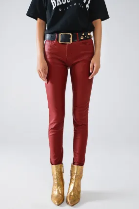 Bordeaux Faux Leather Super Skinny Pants