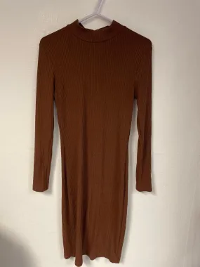 Brown ribbed bodycon dress, Primark, Size 6 (Polyester, Viscose, Elastane)