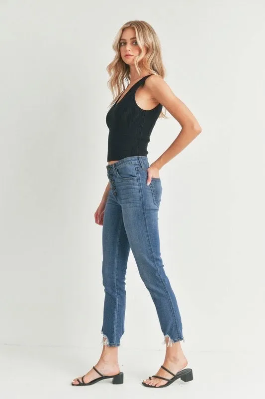 Button Down Shark Bite Hem Medium Denim Wash Jeans by Just Black Denim Made in USA