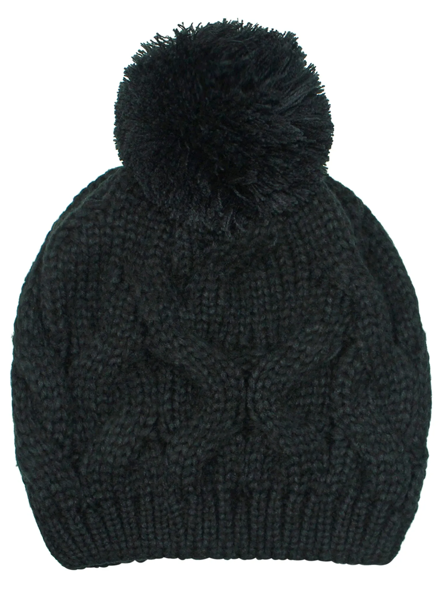 Cable Knit Beanie Cap With Pom Pom