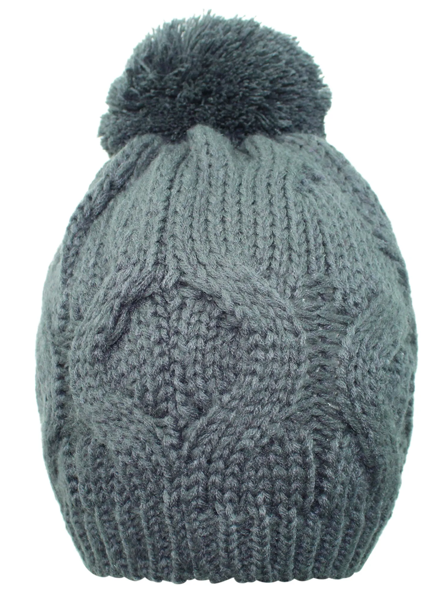 Cable Knit Beanie Cap With Pom Pom