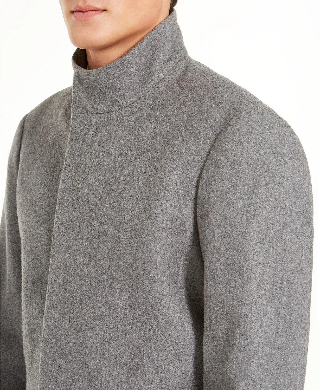 Calvin Klein Mens Slim fit Overcoat Coat 42 S Grey Solid Full Zip