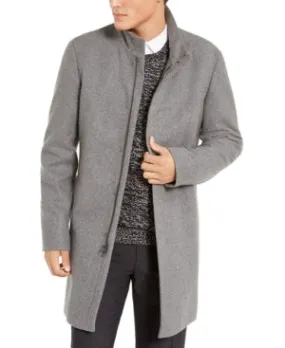 Calvin Klein Mens Slim fit Overcoat Coat 42 S Grey Solid Full Zip