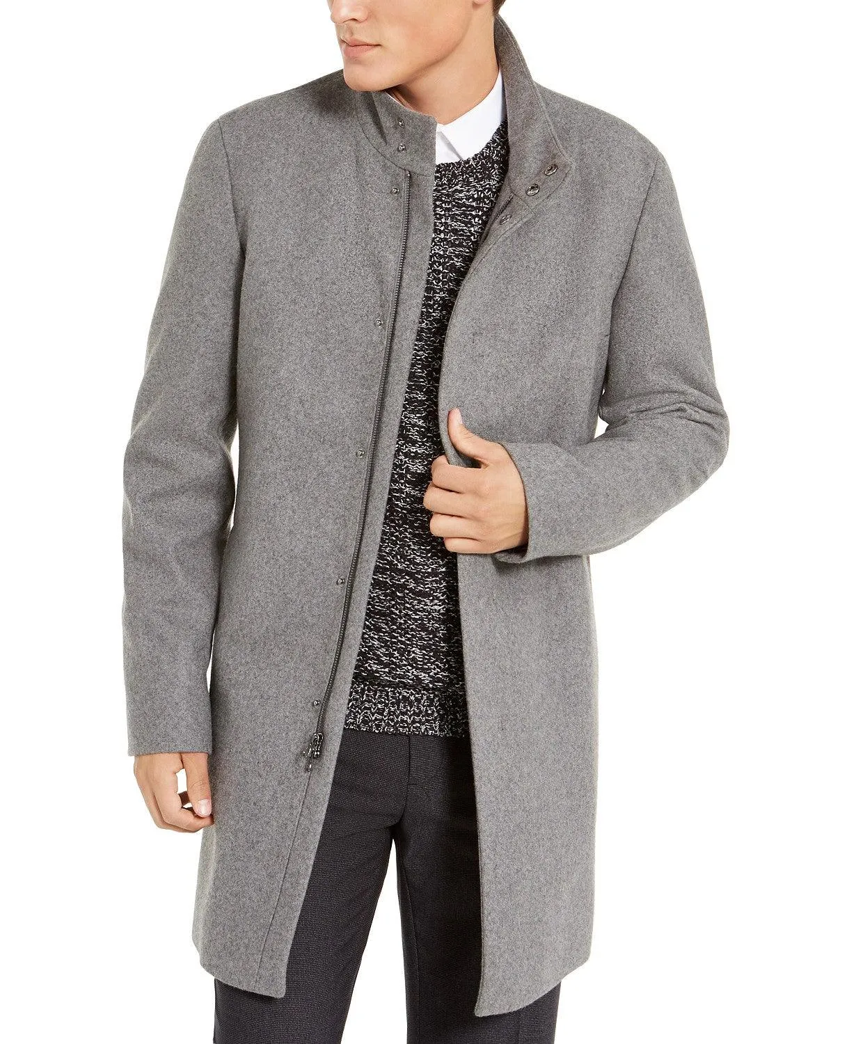 Calvin Klein Mens Slim fit Overcoat Coat 42 S Grey Solid Full Zip
