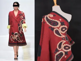 Charcoal Grey and Beige Paisleys on Marron Background- Italian Woolen Shawl/Poncho -  168 L x 138 xm W.