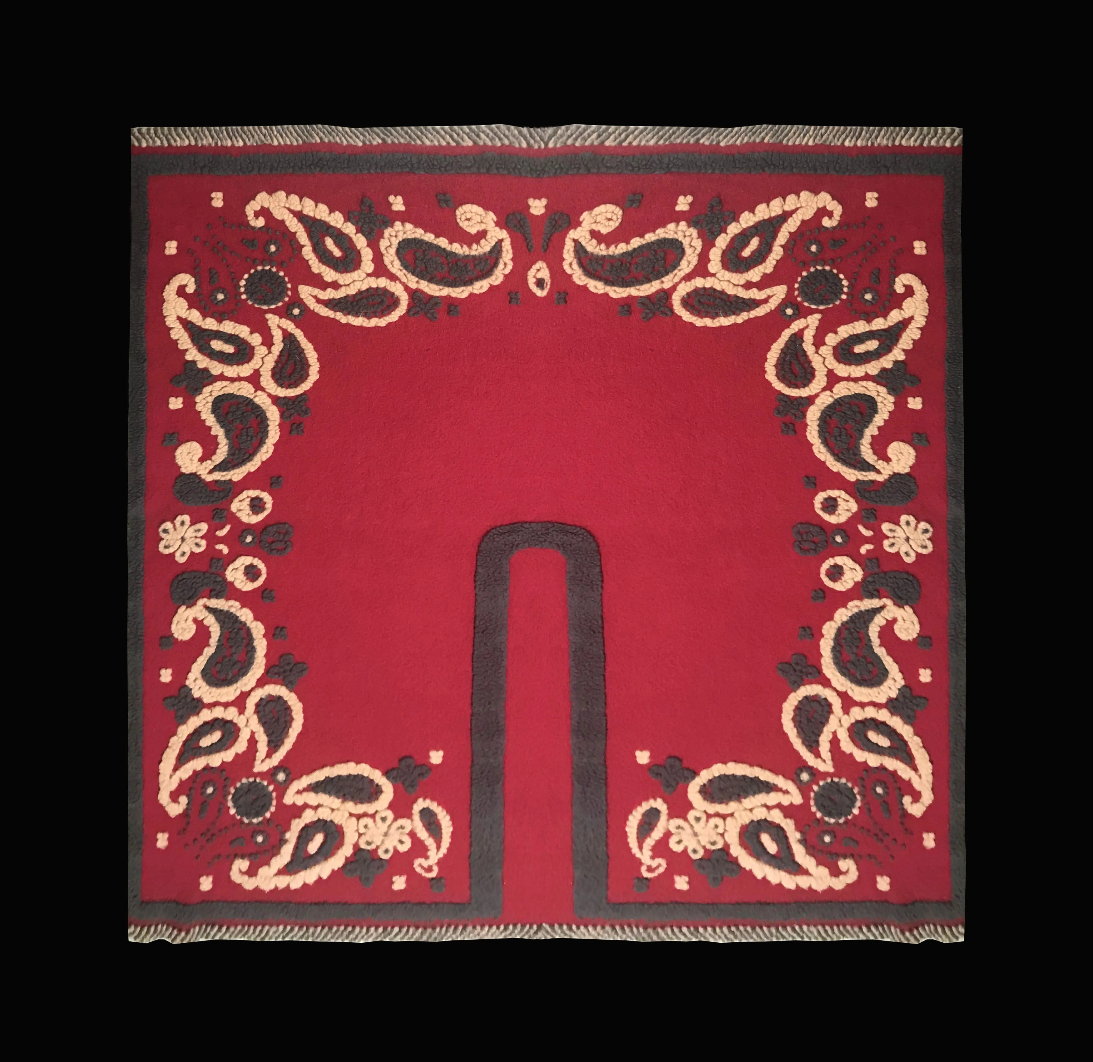 Charcoal Grey and Beige Paisleys on Marron Background- Italian Woolen Shawl/Poncho -  168 L x 138 xm W.