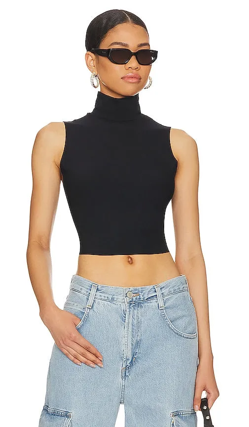 Commando Butter Sleeveless Cropped Turtleneck in Black
