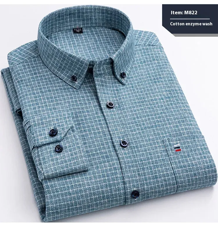 Cotton Long-sleeved Shirt Plaid Business Slim Fit