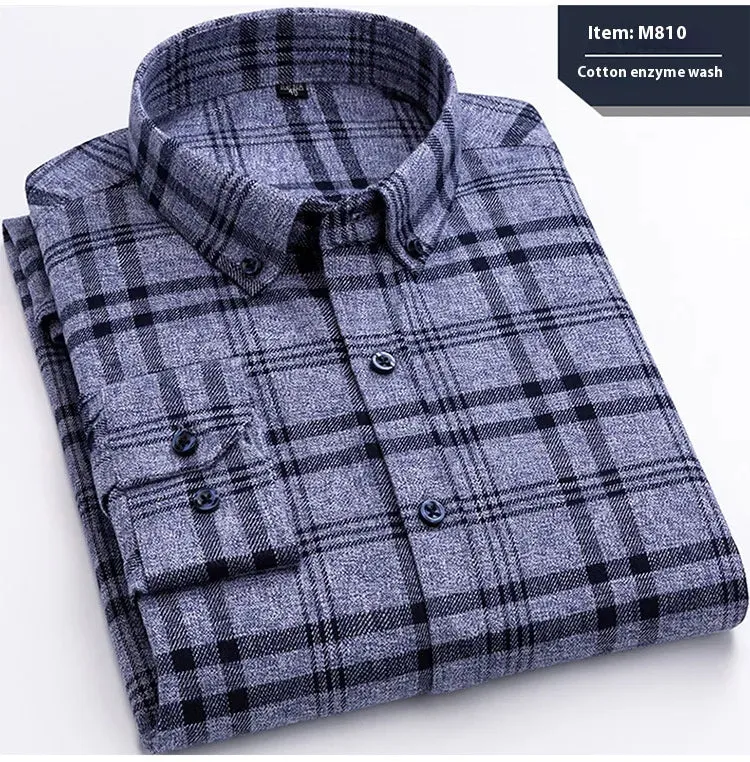 Cotton Long-sleeved Shirt Plaid Business Slim Fit